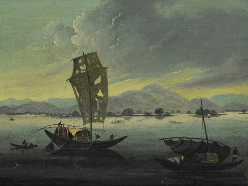 1781-Charles D'Oyly - Barche sul fiume Gange con le colline di Rajmahal sullo sfondo